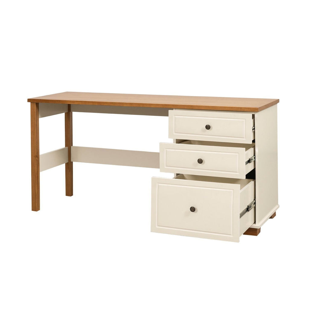 Escrivaninha Mesa Escritório Pinus Ananda 3 Gavetas 150cm CabeCasa MadeiraOriginals Off-White e Mel Marrom