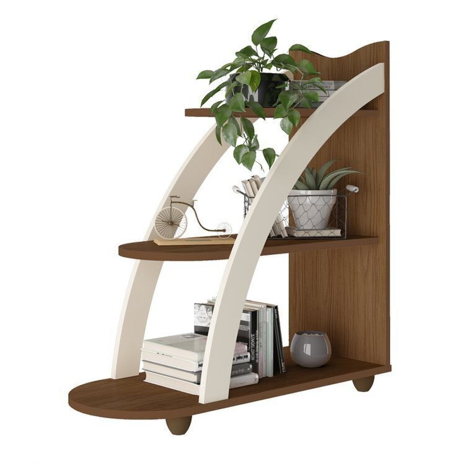 Kit Sala de Estar Rack Mesa Centro e Apoio Mundi Andes Espresso Móveis Cedro/Off White