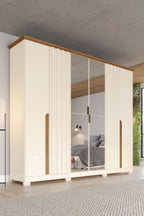 Guarda-Roupa Casal 6 Portas 6 Gavetas com Espelho Napoli Henn MDP Bege/Off White/Nature