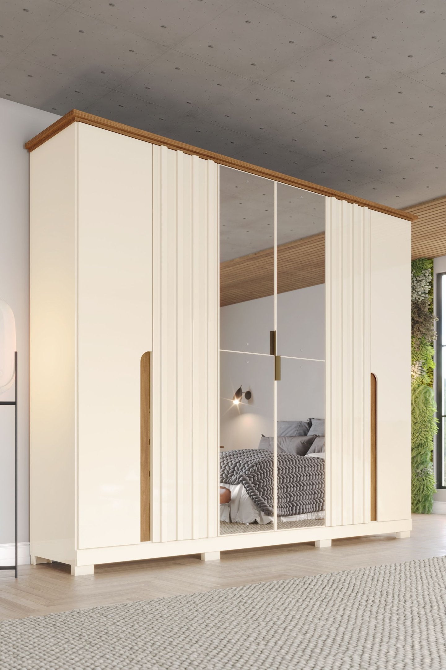 Guarda-Roupa Casal 6 Portas 6 Gavetas com Espelho Napoli Henn MDP Bege/Off White/Nature
