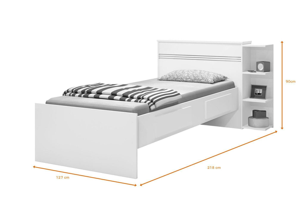 Cama Solteiro com Baú 2 Gavetas e 3 Nichos Jade J&A Móveis Branco