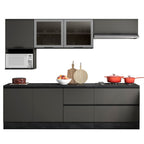 Cozinha Modulada Completa 7 Peças 7 Portas 4 Gavetas com Nicho para Micro-Ondas e Balcão com Tampo Etna Poliman Móveis Grafite Cinza