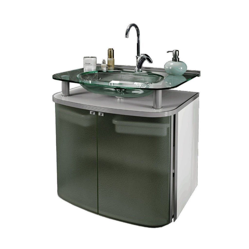 Gabinete para Banheiro Suspenso Cris Metal Standard 62,5cm Cuba de Vidro Branco