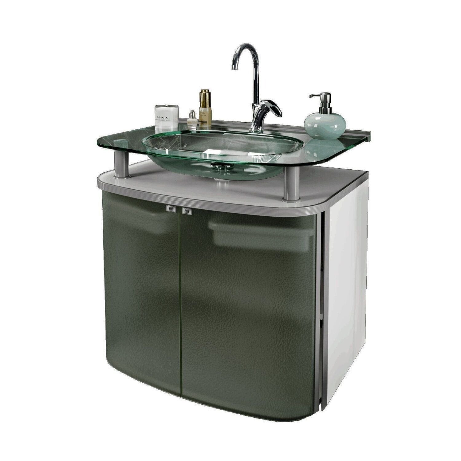 Gabinete para Banheiro Suspenso Cris Metal Standard 62,5cm Cuba de Vidro Branco