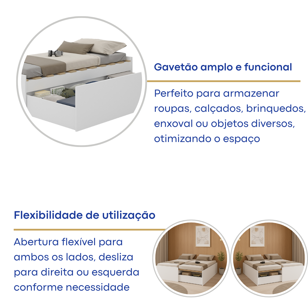 Cama Casal Retrátil com Gaveta Funcional Foscarini Branco