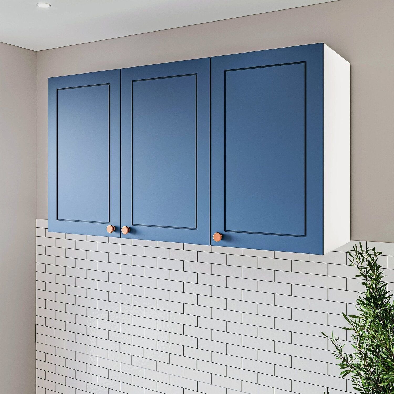 Armário Aéreo 3 Portas 120cm Pérola Yescasa Branco/Azul