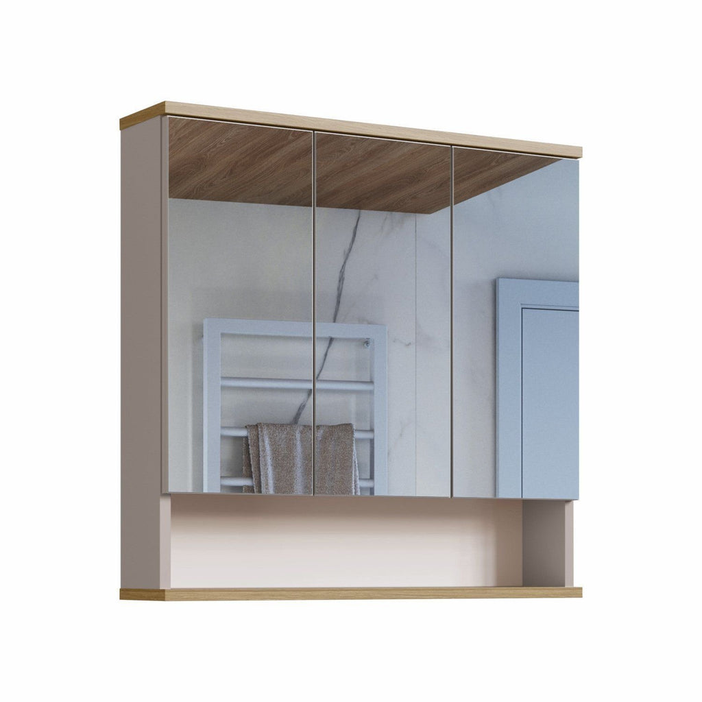 Armário Espelheira para Banheiro Athlone Estilare 3 Portas com Prateleira 76cm Bege/Nude