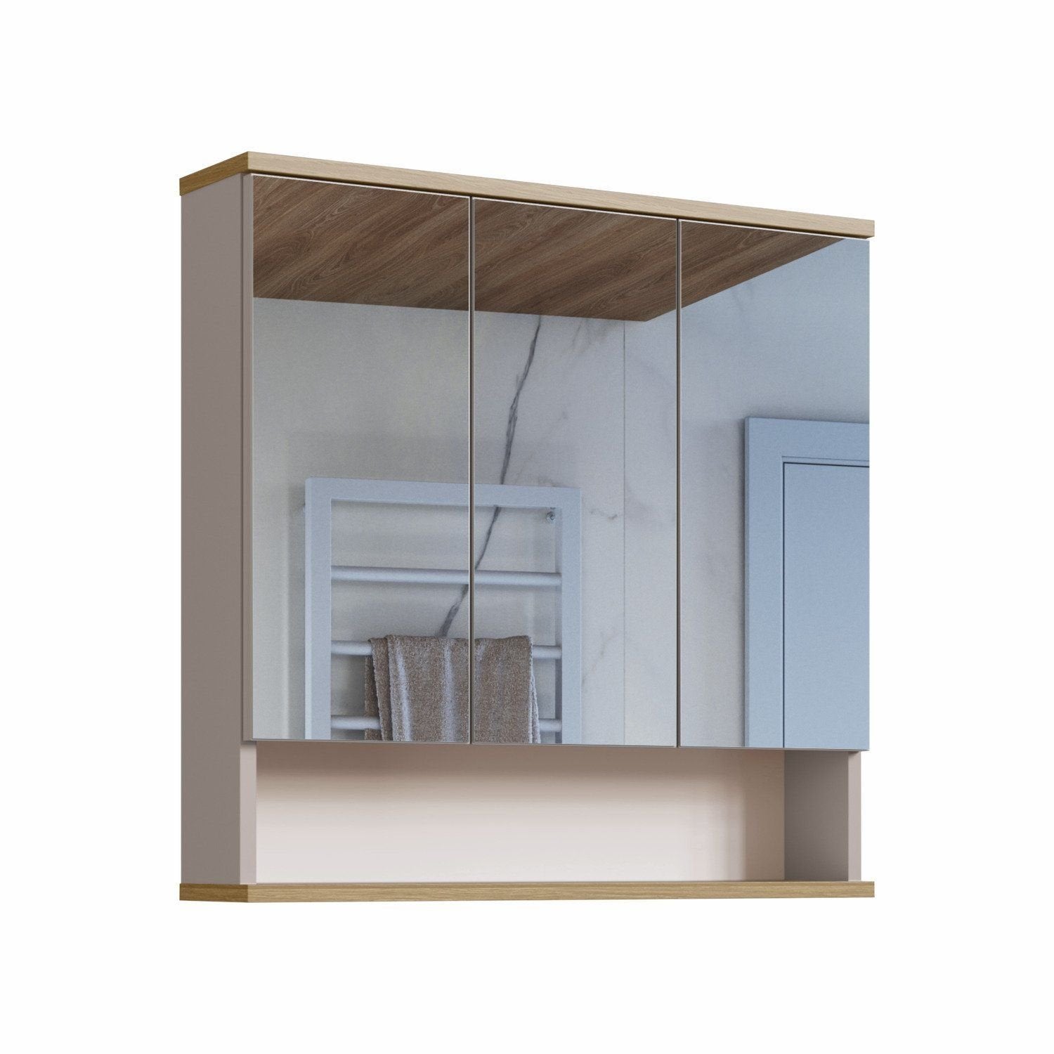 Armário Espelheira para Banheiro Athlone Estilare 3 Portas com Prateleira 76cm Bege/Nude