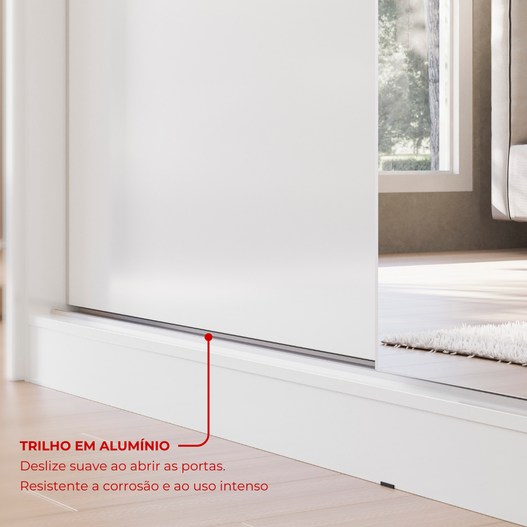 Guarda-Roupa Casal 3 Portas de Correr 4 Gavetas Plata Demóbile MDP Branco