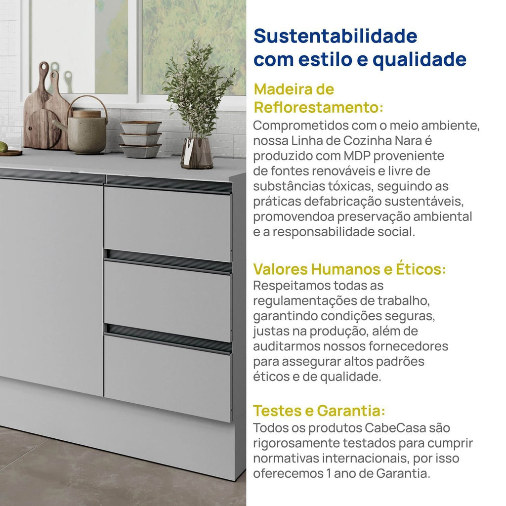 Balcão de Pia 120cm com Tampo Nara CabeCasa MadeiraOriginals Cinza