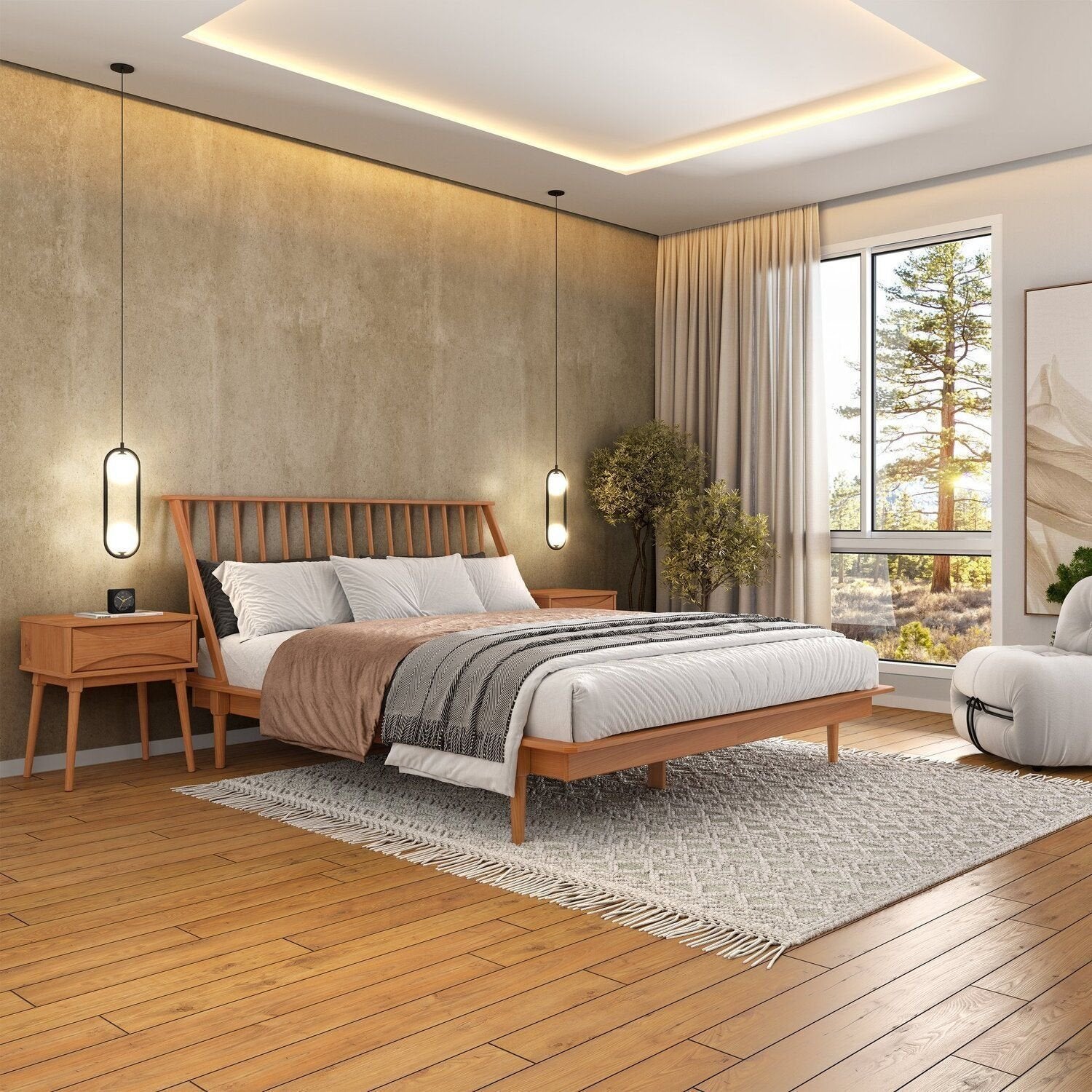 Cama Queen Madeira Maciça Nordik Maison Arven Marrom/Caramel