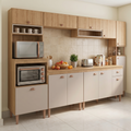 Cozinha Completa Modulada 6 Peças com Paneleiro Torre Quente e Balcão para Pia sem Tampo Marti Yescasa Mel/Fendi Cinza