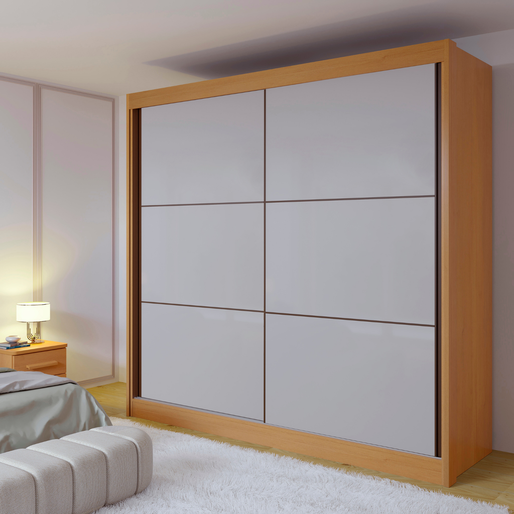 Guarda-Roupa Casal 2 Portas de Correr 6 Gavetas Hawai D Doro MDF Marrom/Cinamomo/Off White