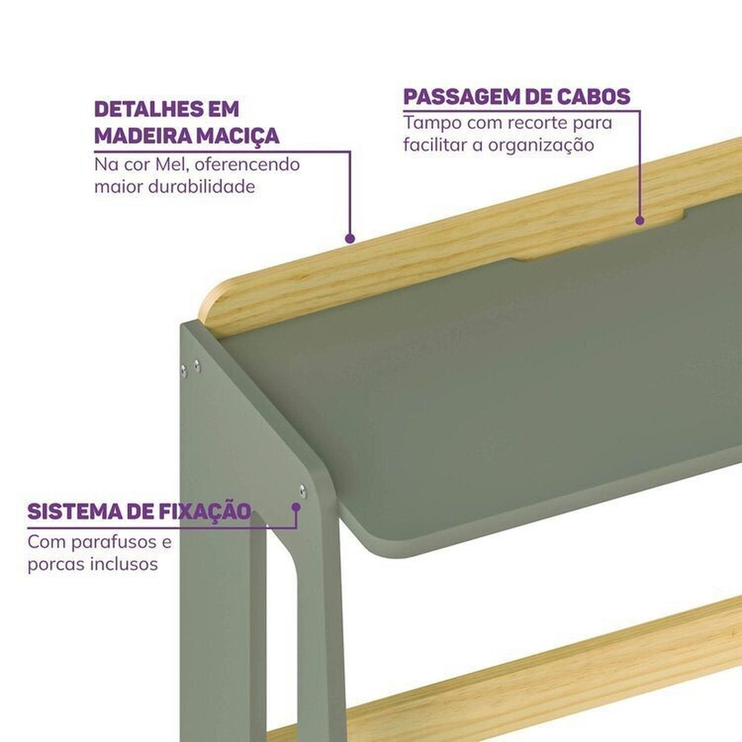 Quarto Infantil Completo Guarda-Roupa Curió Treliche Escrivaninha Estante Petit Verde/Mel Casatema