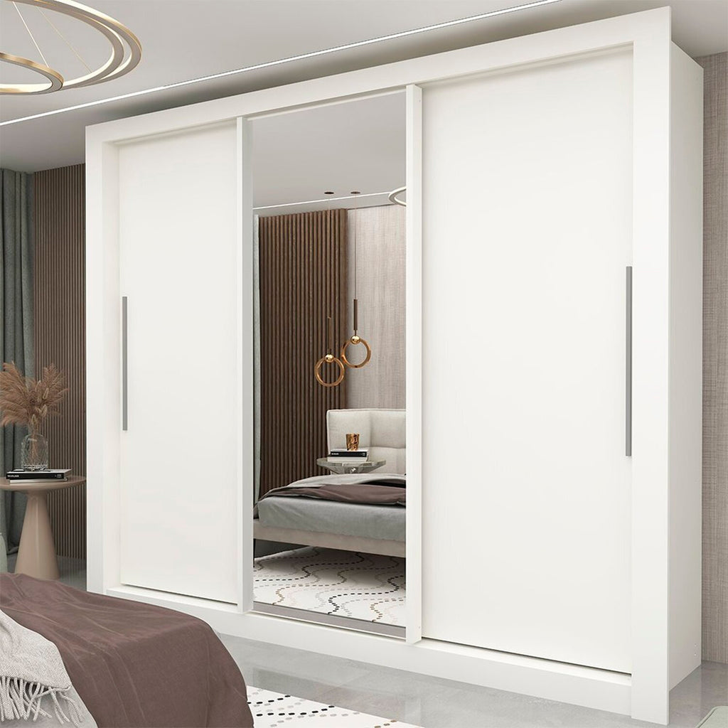 Guarda-Roupa Casal 3 Portas 1 Porta Espelhada Milão 100% MDF Yescasa Branco