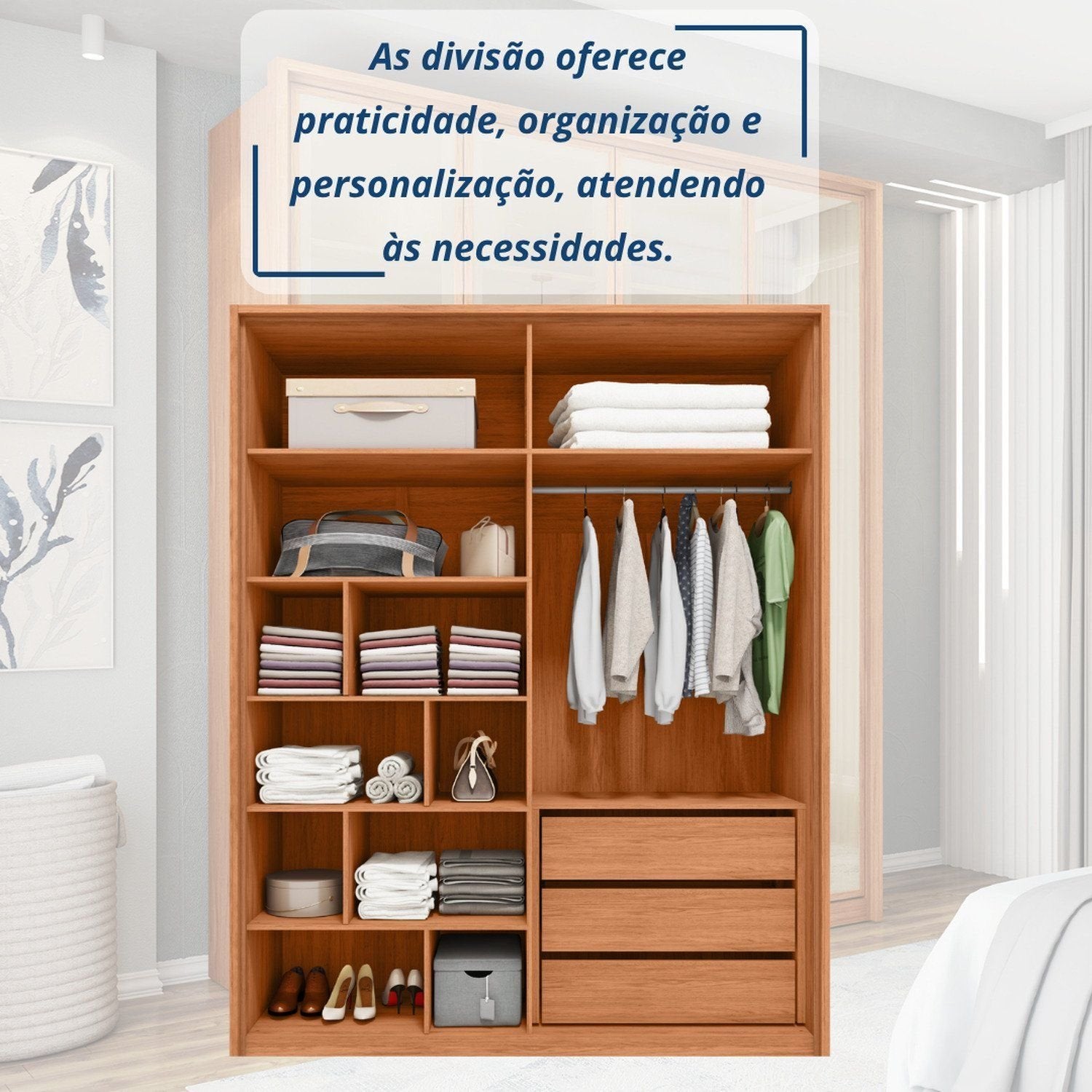 Guarda-Roupa 4 Portas Reflecta 3 Gavetas 100% MDF Freijó New Reflex Caemmun