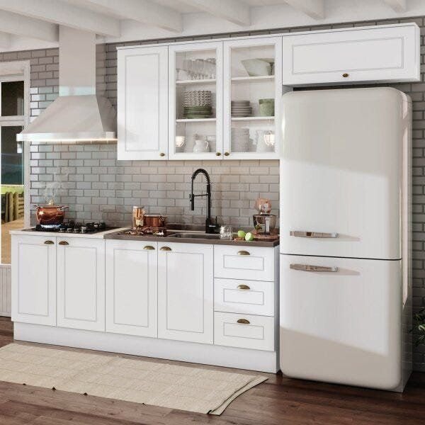 Cozinha Compacta Modulada Emily 4 Peças com Aéreo para Geladeira Espresso Móveis Branco