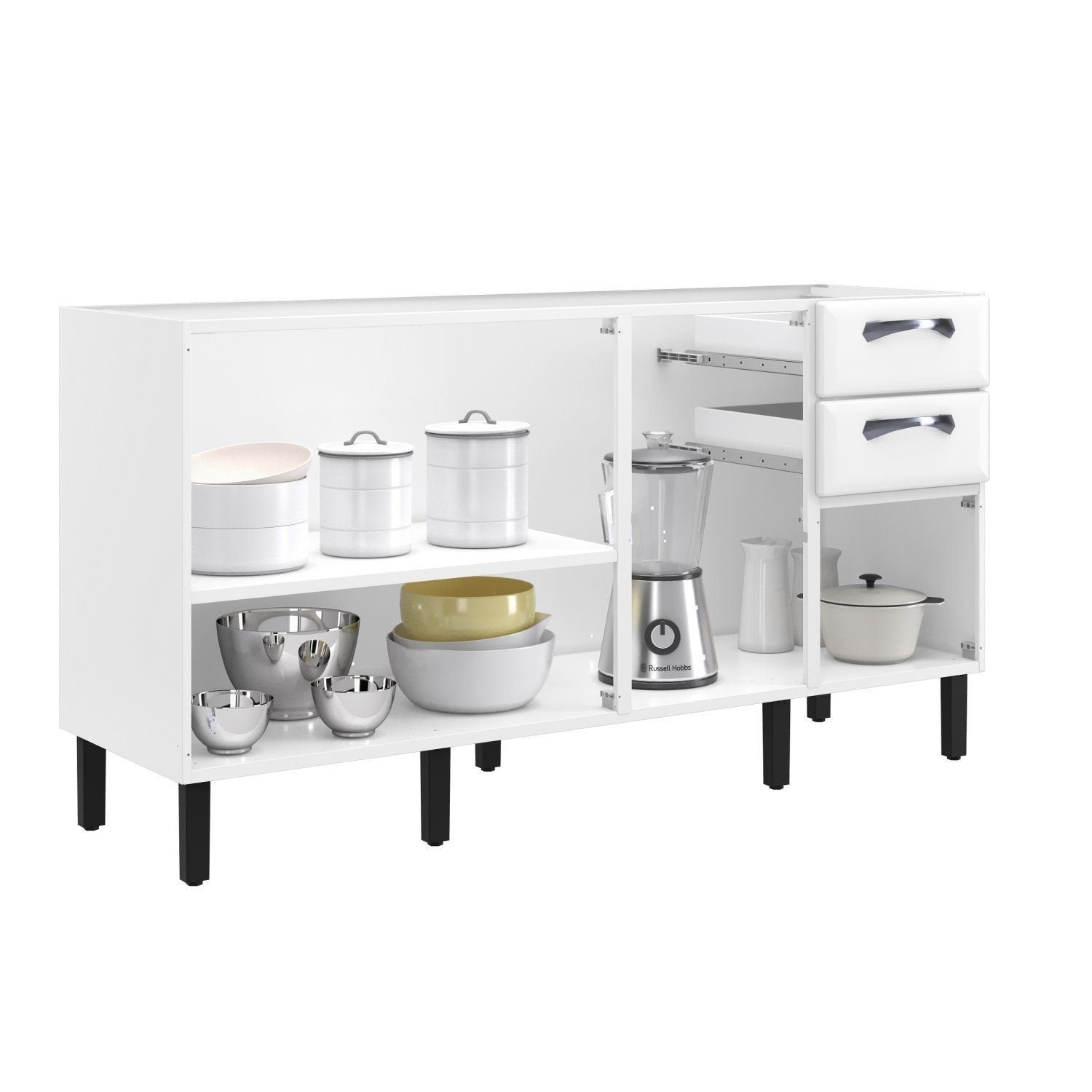 Balcão Cozinha em Aço 4 Portas 2 Gavetas 160cm sem Tampo New Premium Itatiaia Branco