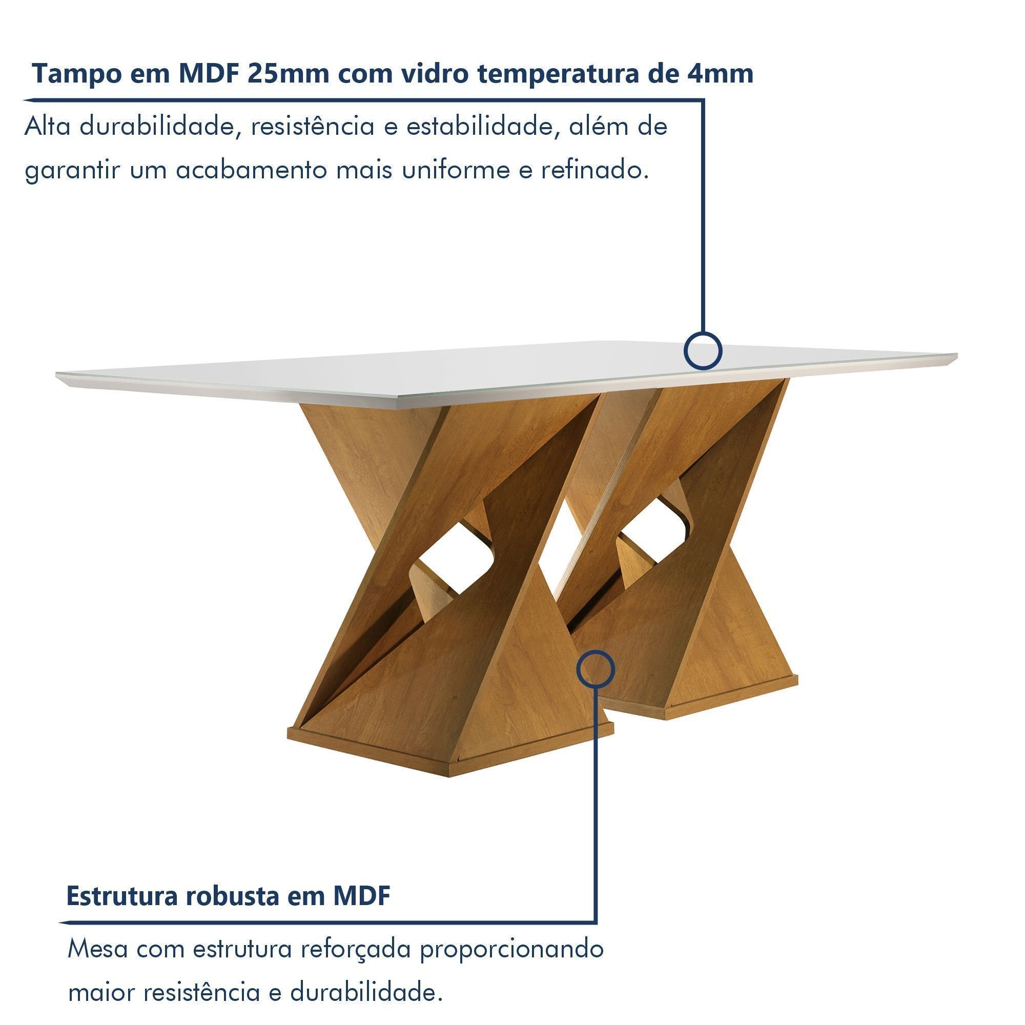 Conjunto Sala de Jantar Genova Tampo Vidro/MDF com 6 Cadeiras Genova Smart Plus Cel Móveis