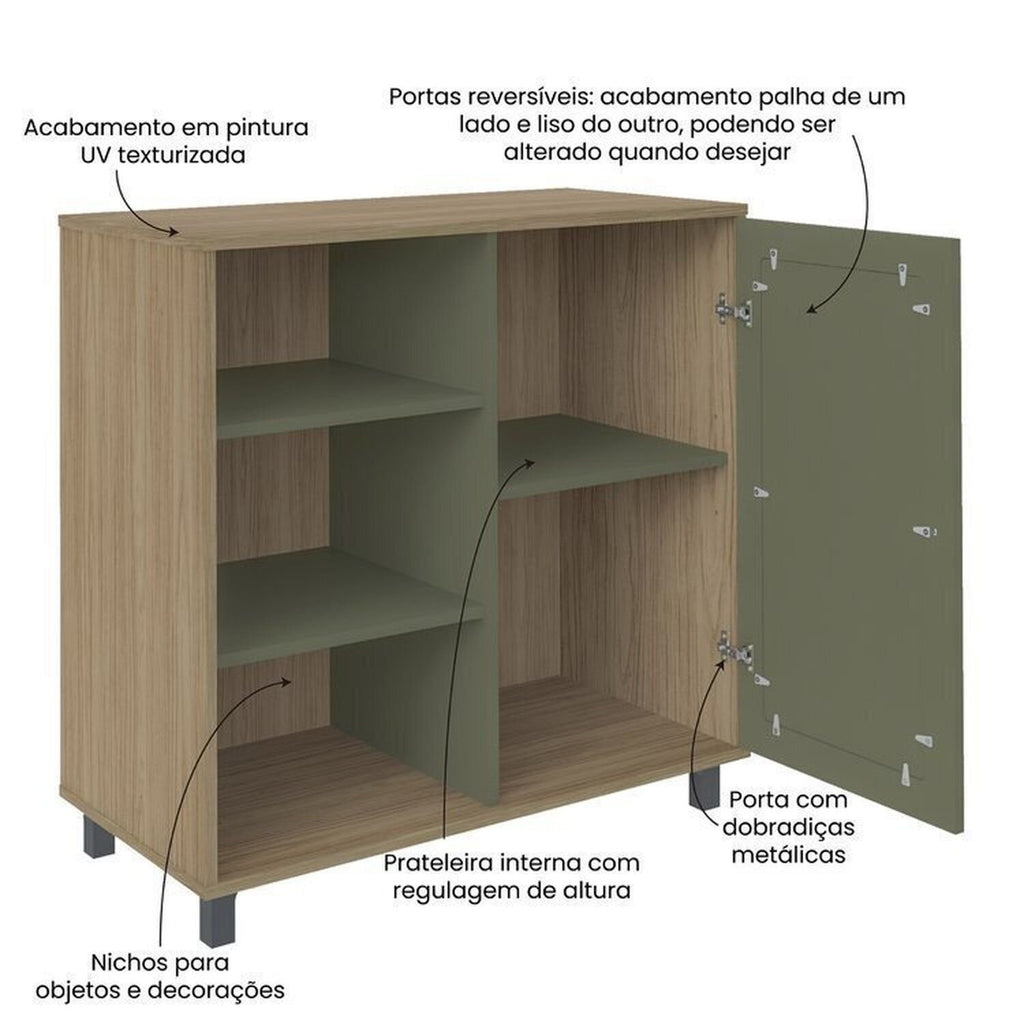 Conjunto Sala de Estar Completa 4 Peças Rack para TV Até 75 Polegadas Mesa Centro Lateral Aparador Carvalho Menta Espresso Móveis