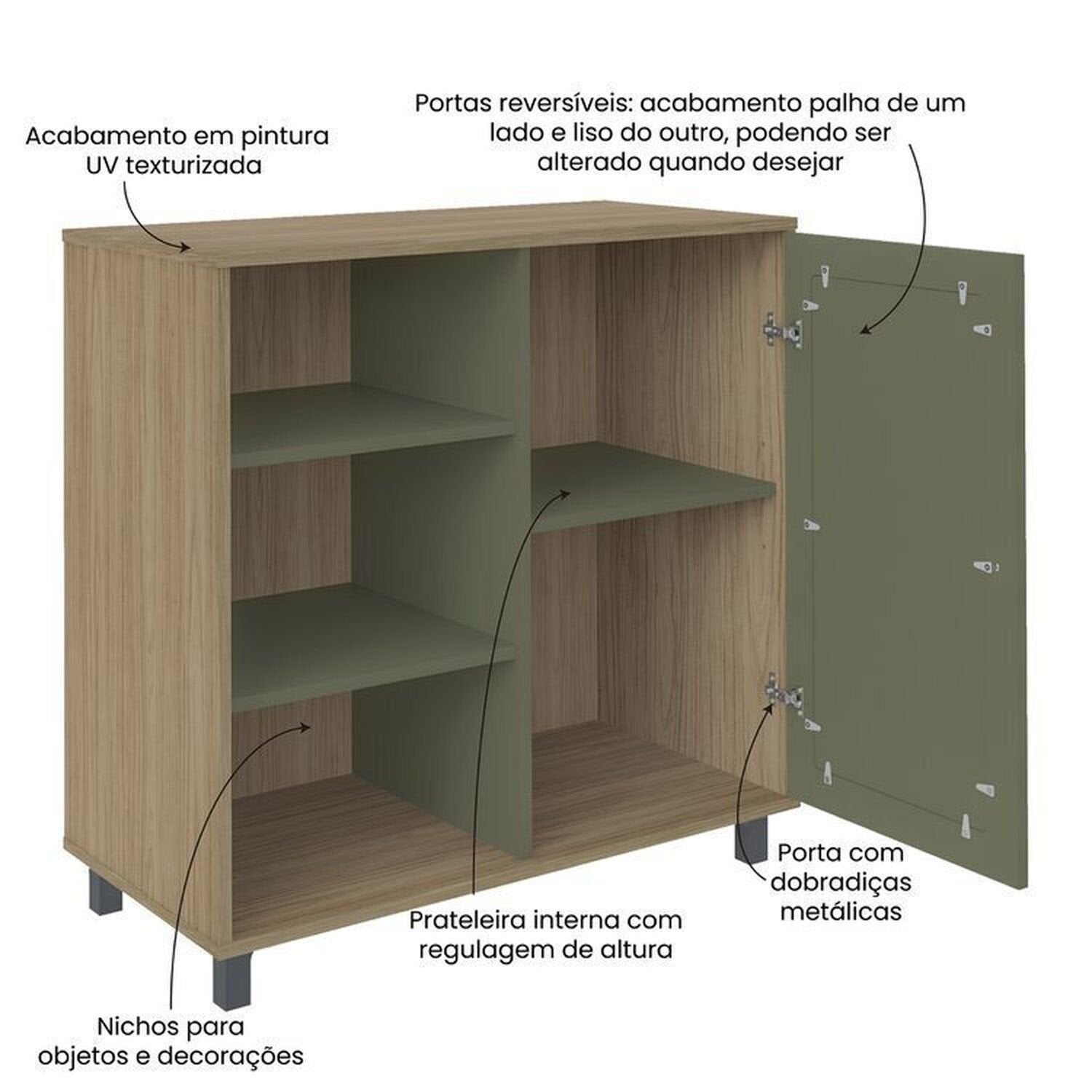 Conjunto Sala de Estar Completa 4 Peças Rack para TV Até 75 Polegadas Mesa Centro Lateral Aparador Carvalho Menta Espresso Móveis