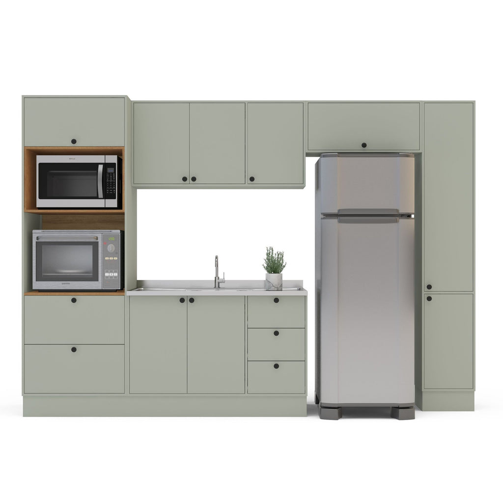 Cozinha Completa Modulada com Rodapé 5 Peças Rubi Yescasa Verde Oliva