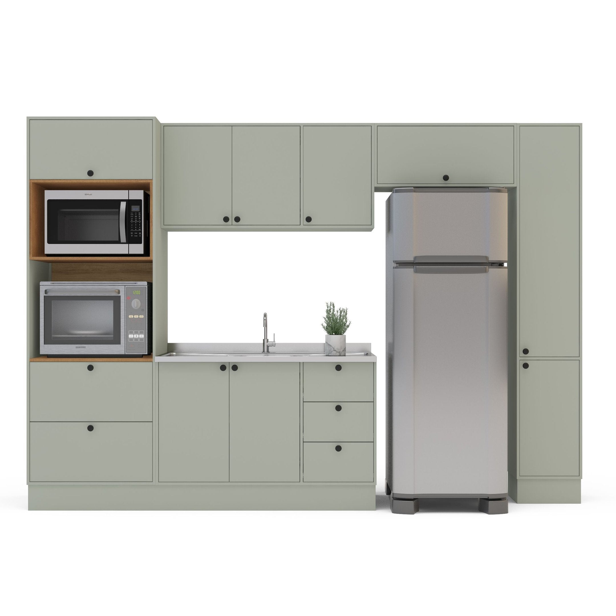 Cozinha Completa Modulada com Rodapé 5 Peças Rubi Yescasa Verde Oliva
