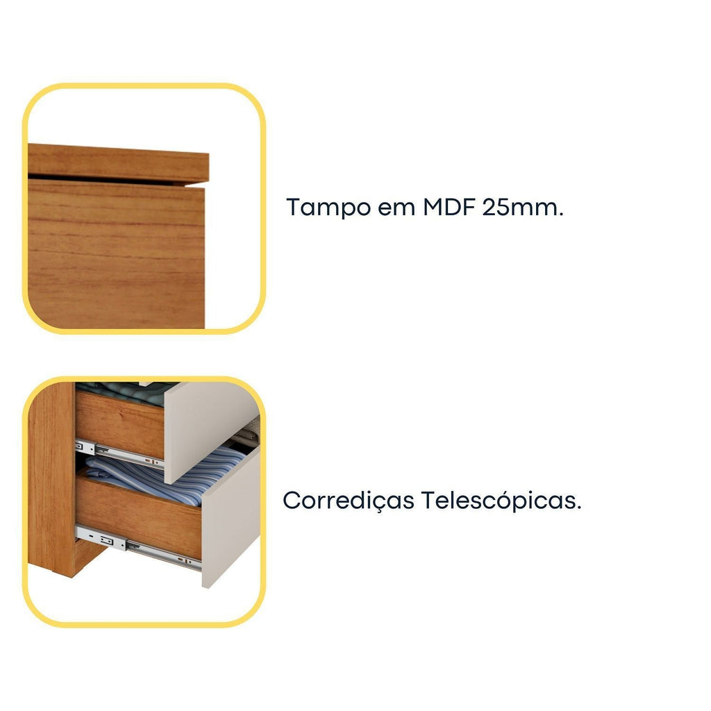 Kit 2 Cômodas 5 Gavetas Premium Espresso Móveis Bege/Cinamomo/Off White