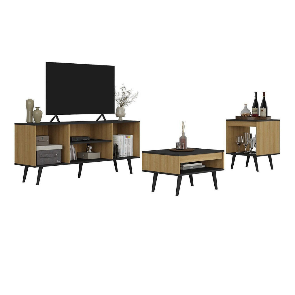 Kit 3 Peças com Rack para TV até 55 Polegadas, Mesa de Centro e Mesa de Apoio Tóquio Ozini
