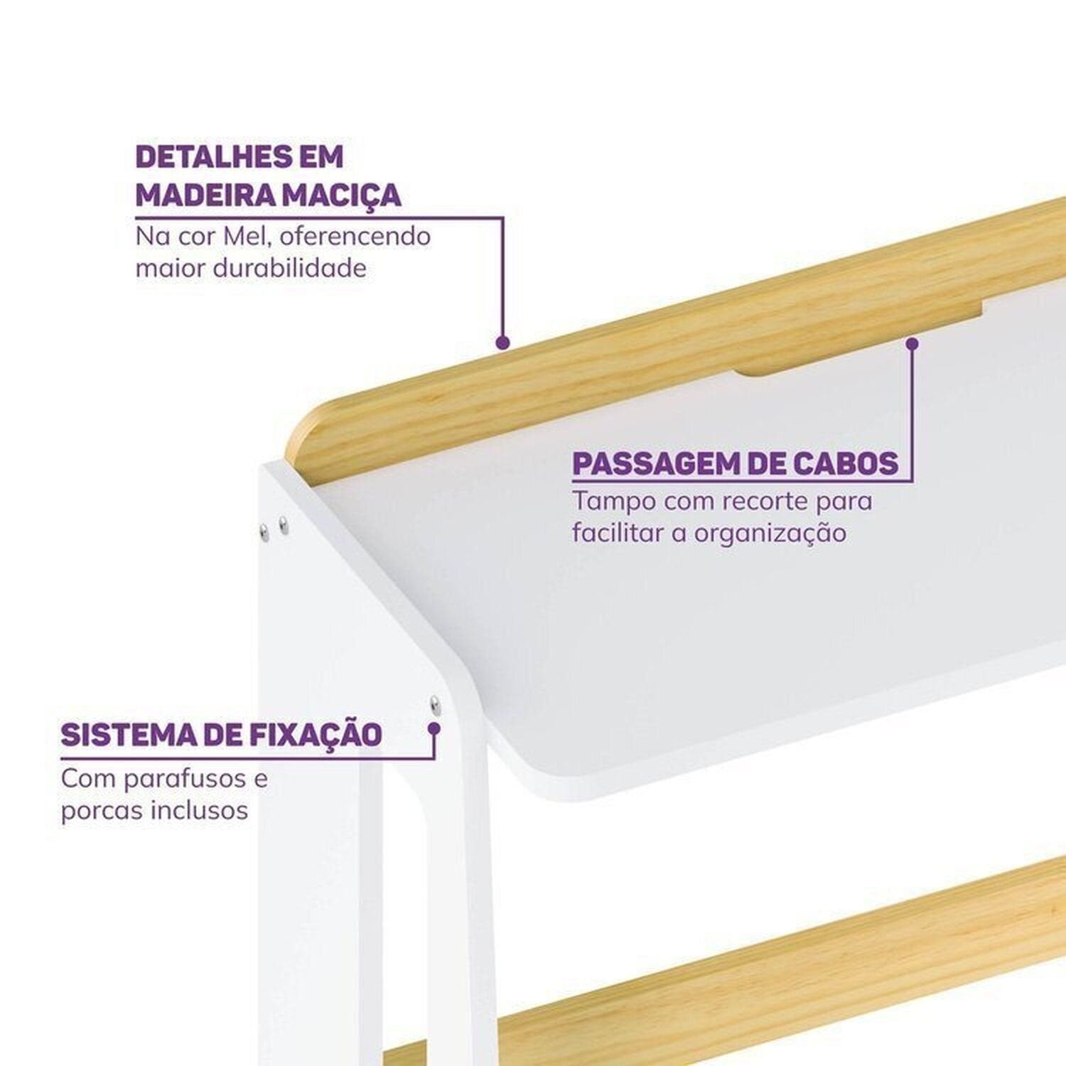 Quarto Completo Infantil Guarda-Roupa Curió, Bicama, Mesa, Estante e Petit Casatema MadeiraOriginals Branco/Mel