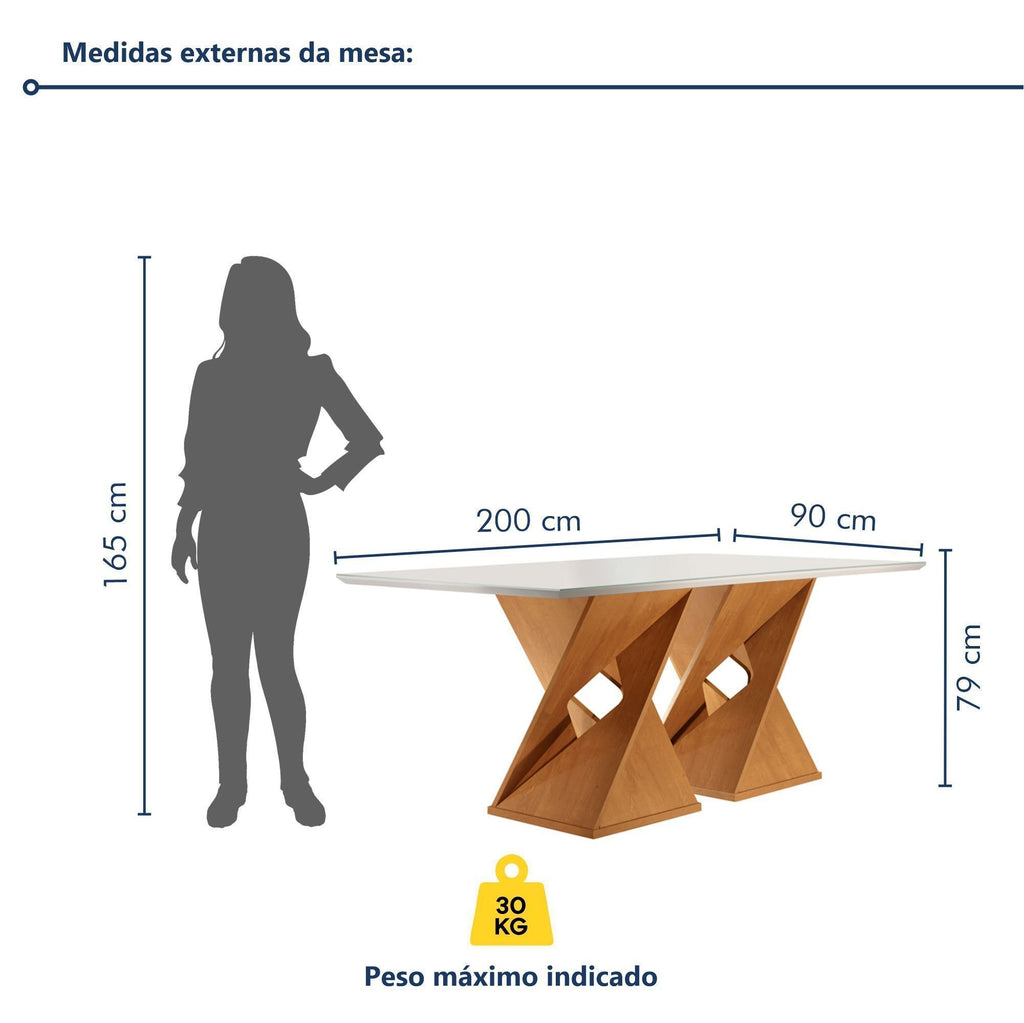 Conjunto Sala de Jantar Mesa Retangular Tampo Vidro com 8 Cadeiras Barcelona Yescasa