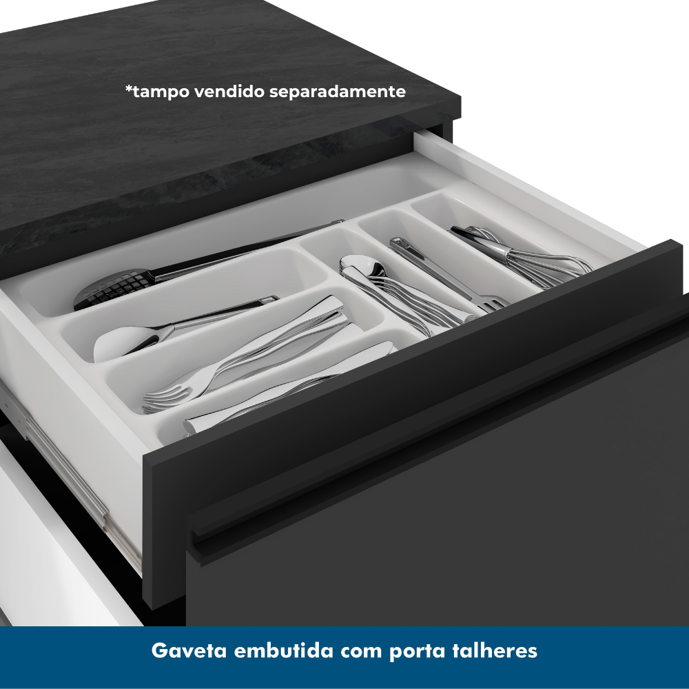 Cozinha Completa Modulada 5 Peças com Nicho para Micro-Ondas e Balcão para Pia sem Tampo Etna Poliman Móveis Grafite/Preto
