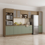 Cozinha Completa Botanic Kappesberg 7 Peças Torre Quente Paneleiro Balcão Nogueira/Verde Oliva 410x222x52cm