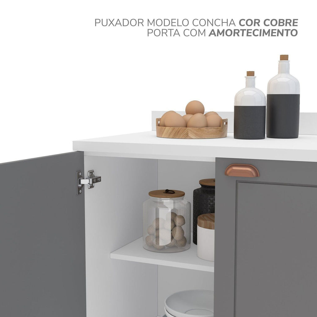 Cozinha Completa Pérola Yescasa 5 Peças Torre Quente Aéreo 3 Portas Balcão 2 Gavetas Basculante Cinza/Branco 270,2x219,4x52cm