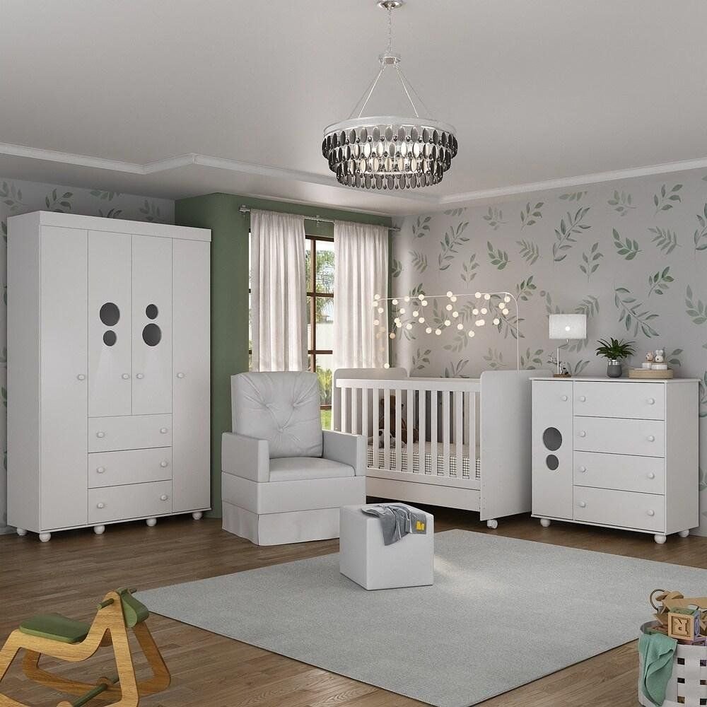 Quarto de Bebê Completo Berço Guarda-Roupa Cômoda Poltrona Puff Colchão Multimóveis MP4109