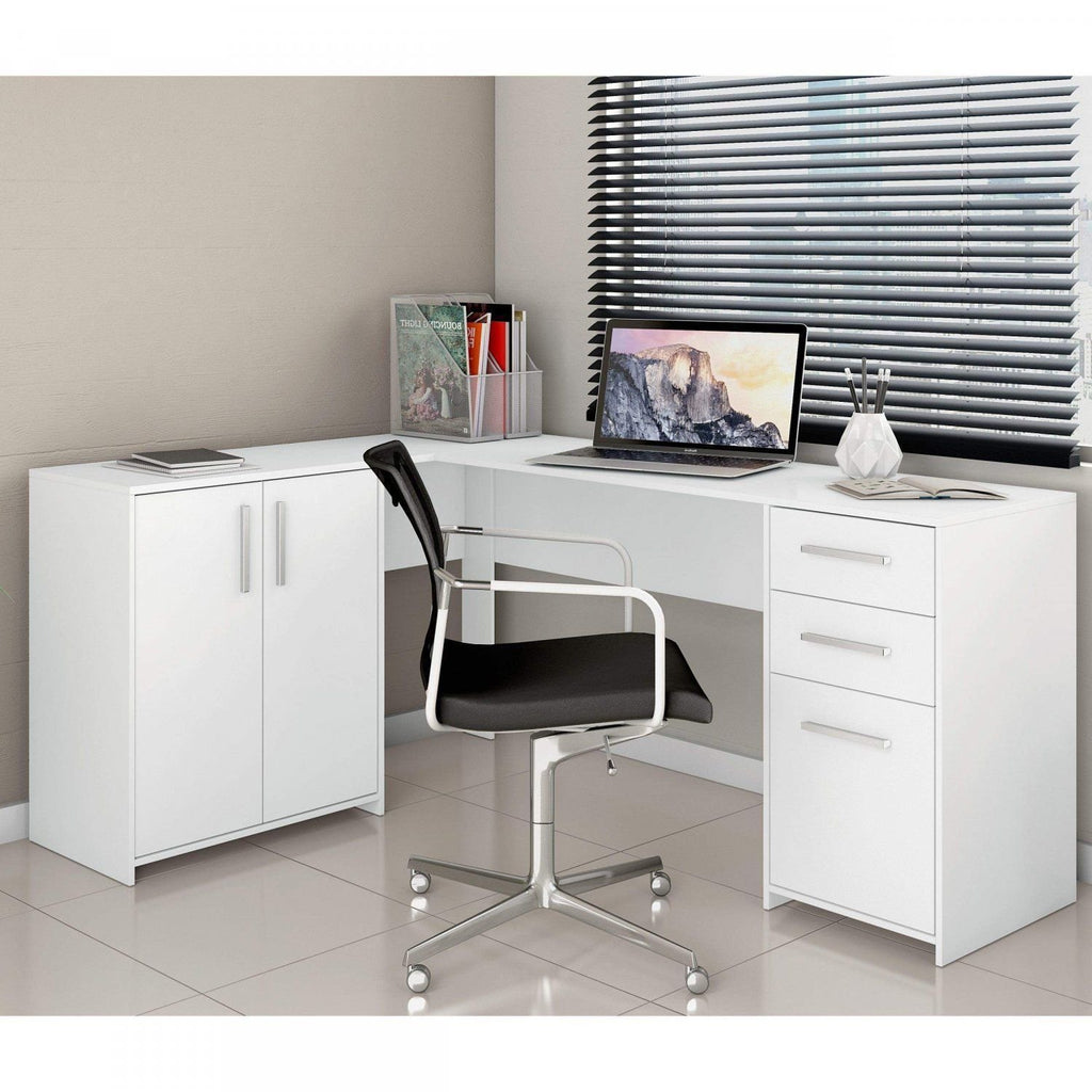Escrivaninha Mesa Escritório em L Office NT2005 2 Gavetas 3 Portas 157cm Notável Móveis
