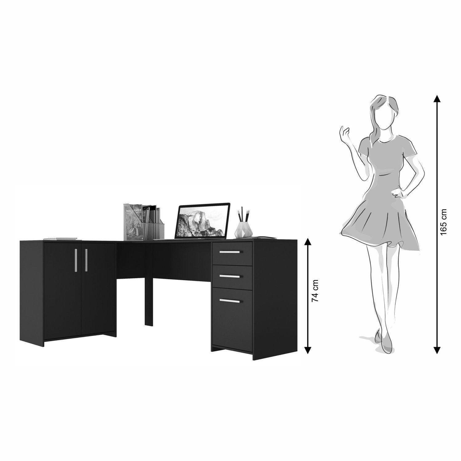 Escrivaninha Mesa Escritório em L Office NT2005 2 Gavetas 3 Portas 157cm Notável Móveis