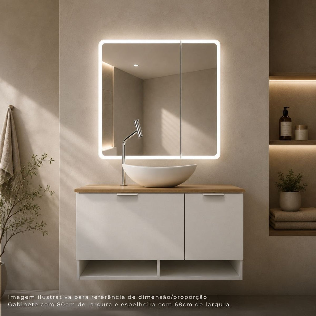 Espelheira para Banheiro 2 Portas LED Touch Kyoto Brovália 68cm Resistente à Umidade