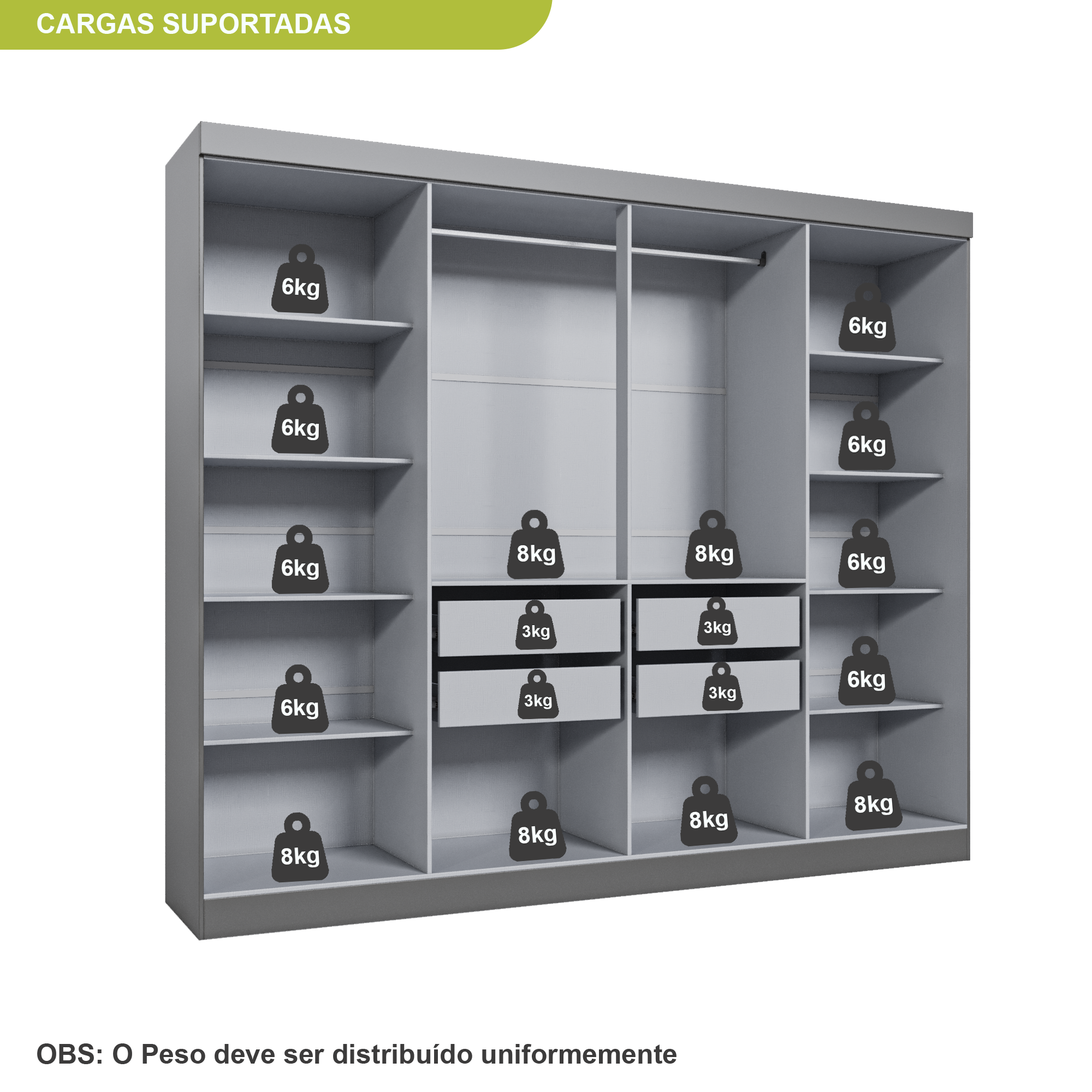 Guarda-Roupa Casal 8 Portas 4 Gavetas Paris Espresso Móveis Cinza/Ônix