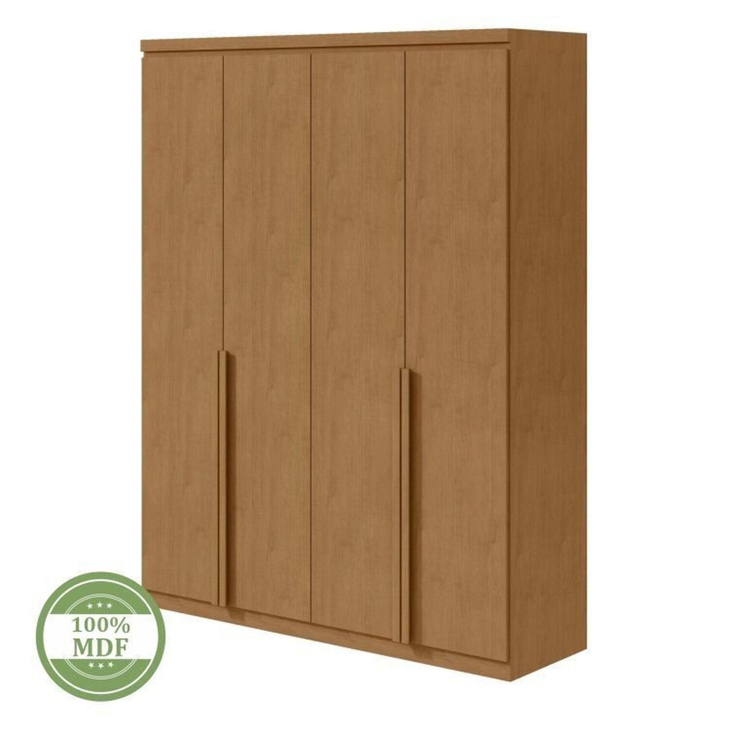 Kit Quarto Infantil com Guarda-Roupa 4 Portas e Cama de Solteiro Marrom Amêndoa Clean Móveis Lopas