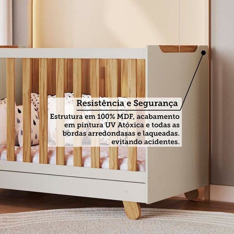 Berço Minicama 4 em 1 Americano 100% MDF Levy Espresso Móveis Bege/Off-White/Amêndoa