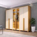 Guarda-Roupa Casal 6 Portas com LED e Vidro Reflecta 5 Gavetas Bélgica RV Móveis