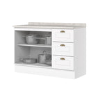 Balcão para Cozinha 3 Gavetas 2 Portas com Tampo Emily Espresso Móveis Branco/HP/Calcare