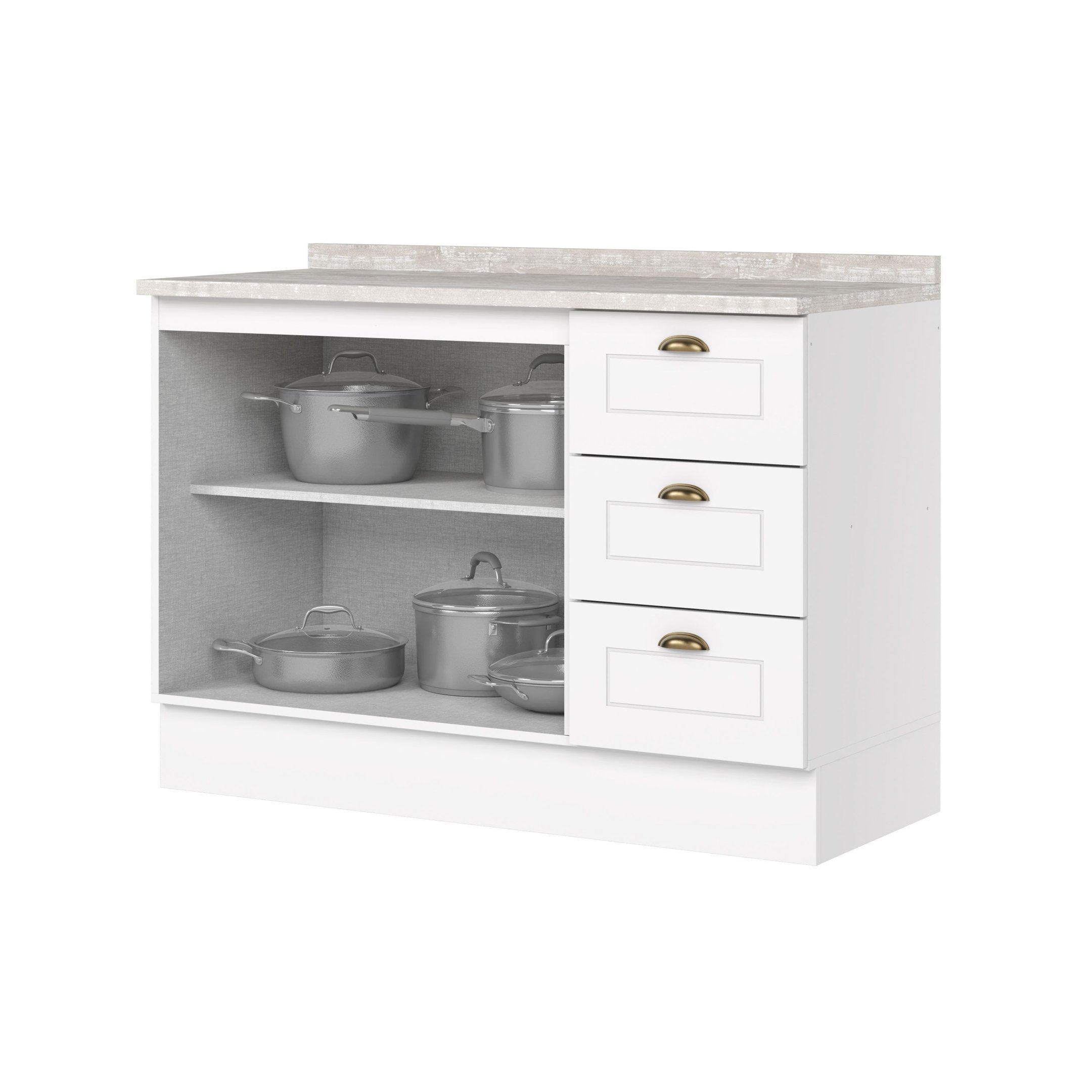 Balcão para Cozinha 3 Gavetas 2 Portas com Tampo Emily Espresso Móveis Branco/HP/Calcare