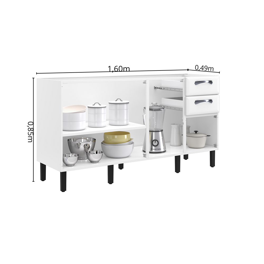 Balcão Cozinha em Aço 4 Portas 2 Gavetas 160cm sem Tampo New Premium Itatiaia Branco