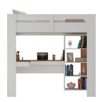 Cama Alta Multifuncional com Escrivaninha Penteadeira Yescasa Branco/Nogal