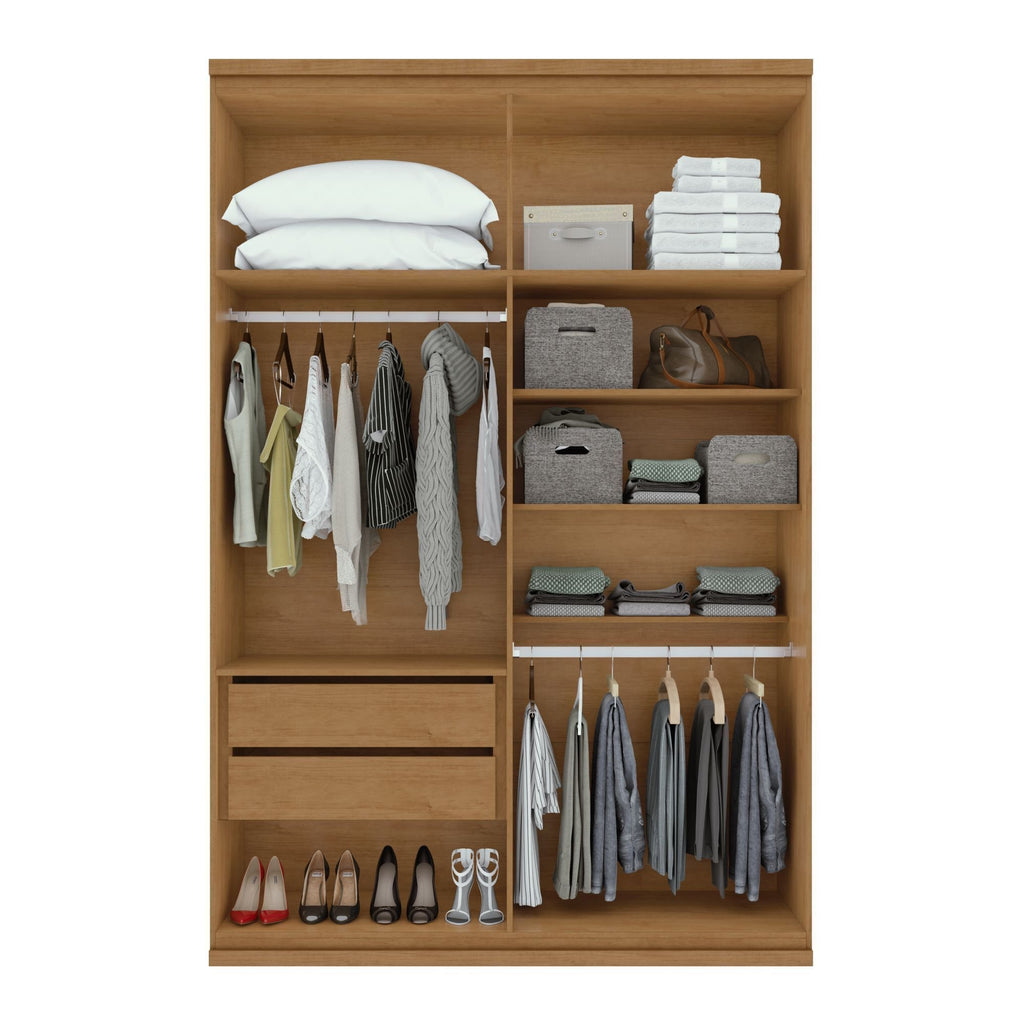 Guarda-Roupa Solteiro 4 Portas 2 Gavetas Alonzo Móveis Lopas 100% MDF 153.5cm Marrom Amêndoa Clean/Branco