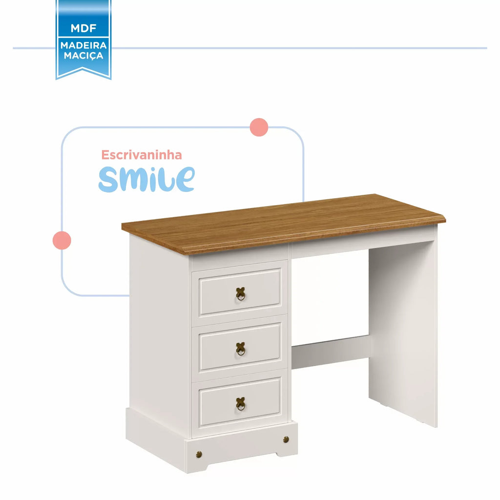 Escrivaninha Mesa Escritório Provençal Smile 3 Gavetas 104,5cm Yescasa Bege