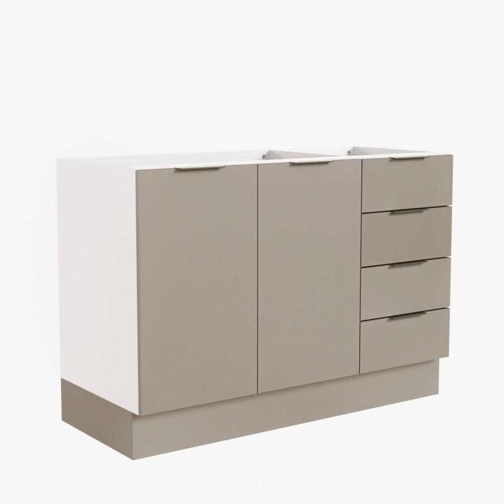 Balcão Pia 120cm sem Tampo com Rodapé Puxador 150mm Ipanema CabeCasa MadeiraOriginals Branco/Fendi Trama