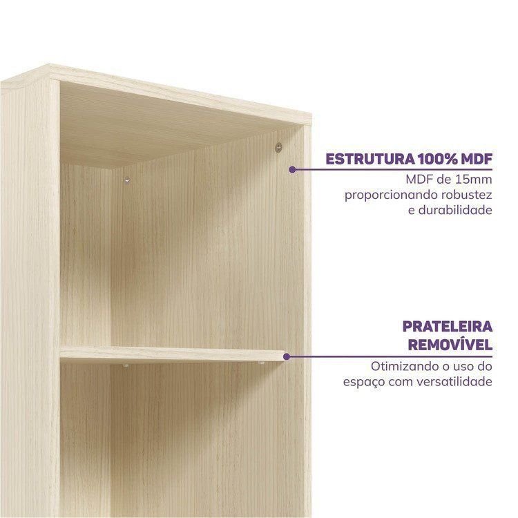 Quarto Infantil Completo Cama Elevada com Cômoda Escrivaninha Armário Artsy e Guarda-Roupa 4 Portas Curió Casatema MadeiraOriginals Natural